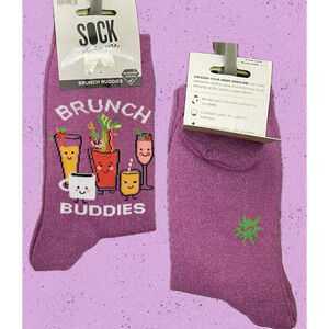 Sock It To Me Purple Shimmer Metallic Brunch Buddies Graphic Crew Socks